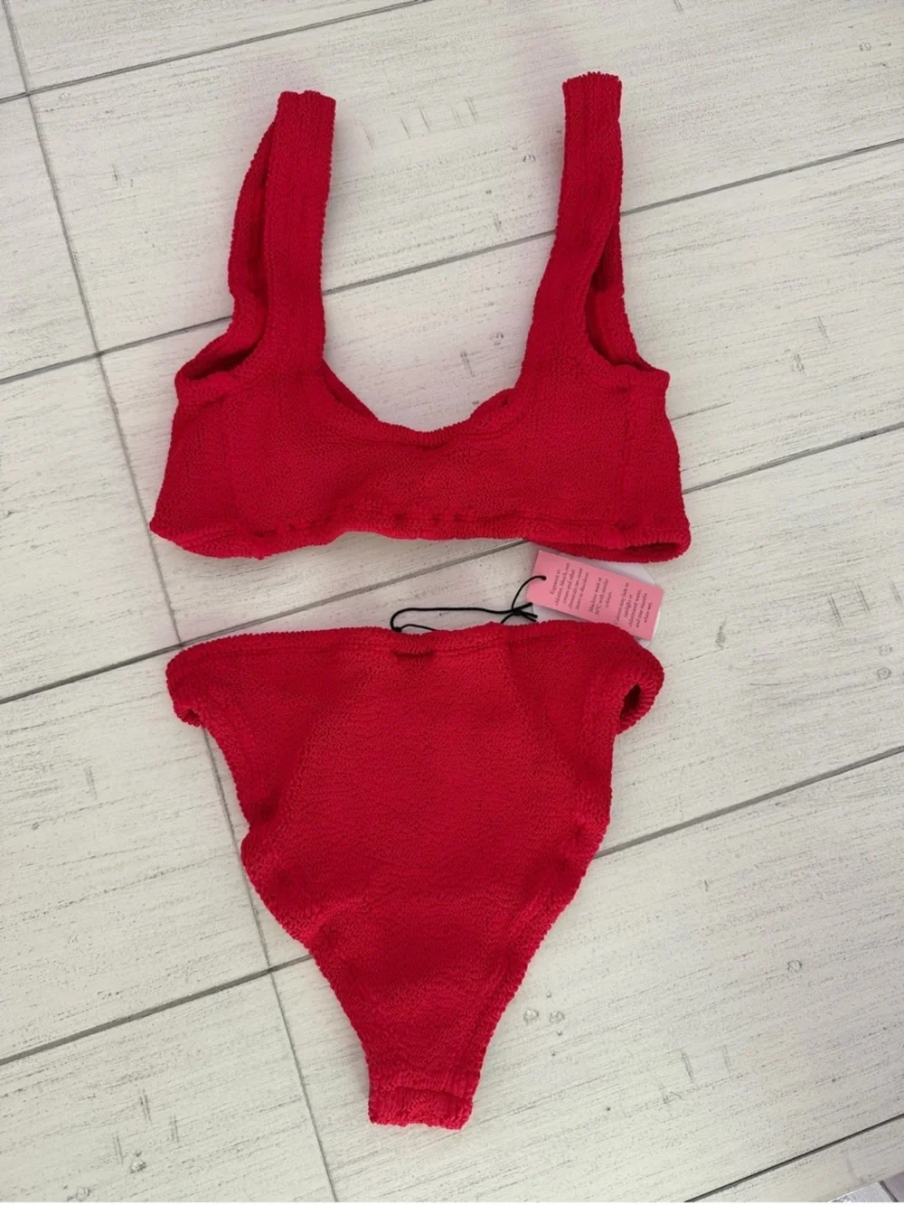 Hunza G Juno Two Piece Swim Bikini Set Red NWT Crinkle OS